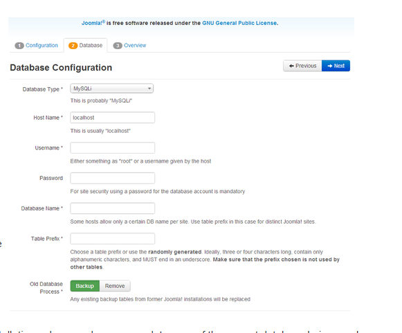 manual installation of joomla