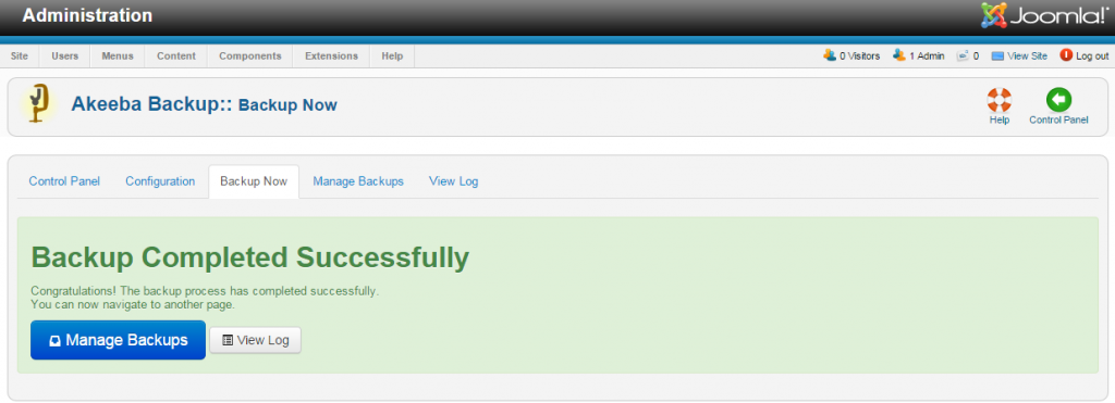 completing your joomla website backup