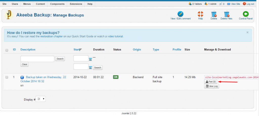 download your joomla backup
