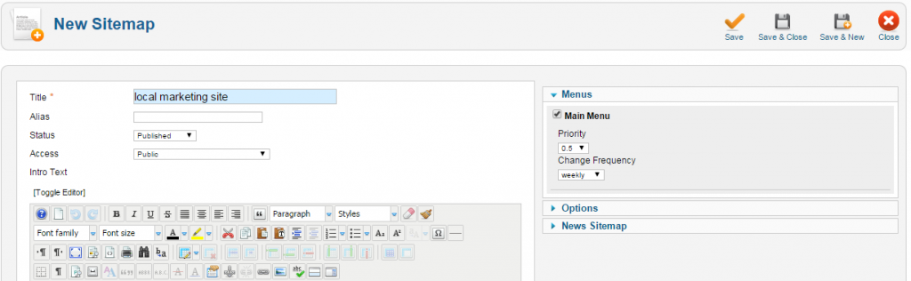 generating a joomla sitemap