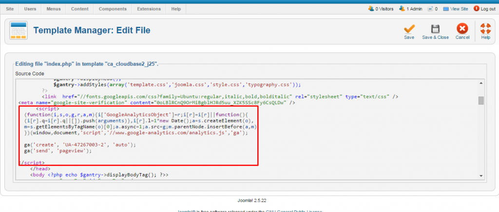  how to add Google analytics to a joomla site